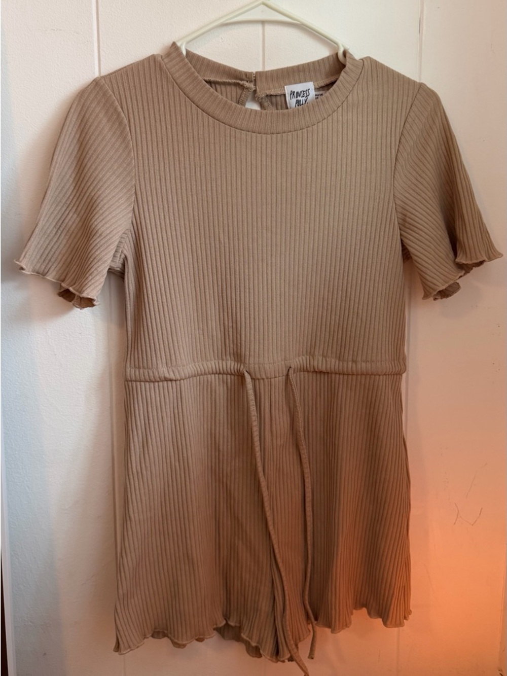 Princess Polly Ribbed Romper Jumpsuit in Warm Taupe